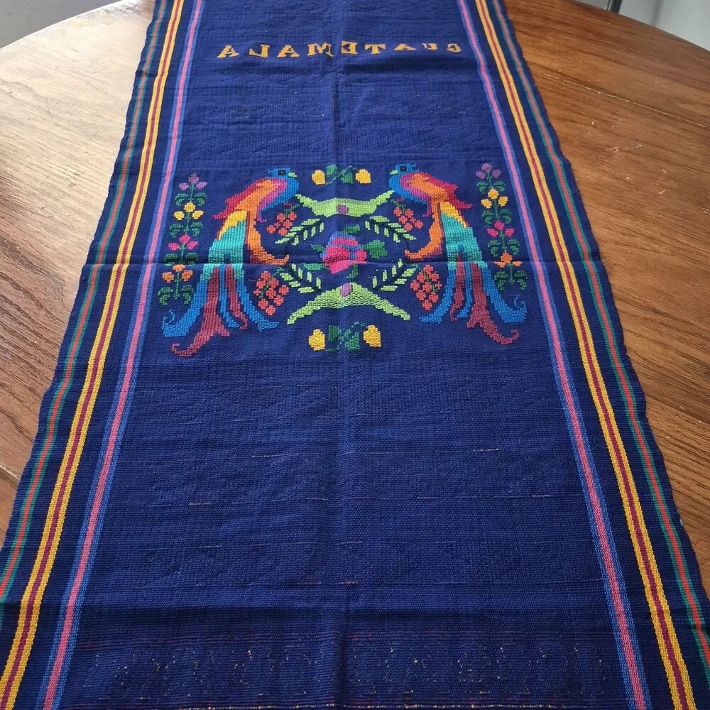 Guatamela Quetzal Bird Hand Woven Textile Table Runner Wall Hanging 49 x 17 IN